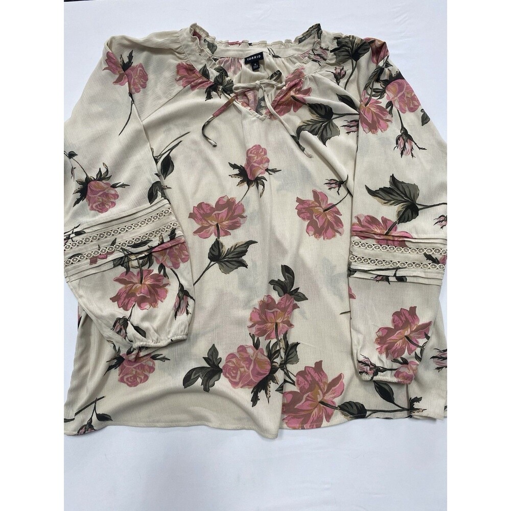 Torrid Cottagecore Floral Lace Trim Boho Peasant Blouse Top Plus Size 4
